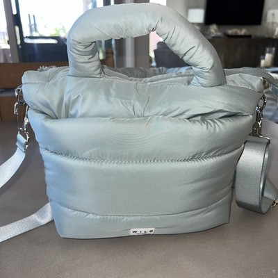 Wilo The Label Quilted Puffy Mini Tote Bag Purse Adj mint green w Shoulder Strap