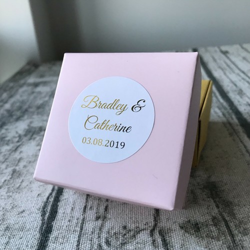 Silver Rose Gold Foil Personalized White Wedding Party Favor Box Label Stickers - Picture 4 of 5