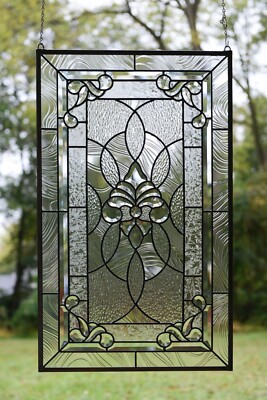 20'' x 33.75'' Handcrafted stained glass window panel Clear Beveled glass panel