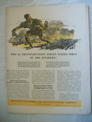 VTG 1941 Orig Magazine Ad PULLMAN Standard Train Always Seized First By Invaders