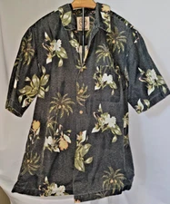 Panama Jack Hawaiian Shirt Mens Dk Grey Hibiscus Floral Short Sleeve Large