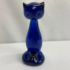 Rainbow Art Glass, Cobalt Blue, Mid Century, Sitting Cat Figurine
