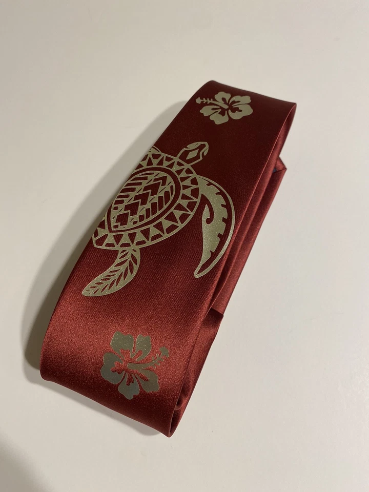 Corbata tortuga hawaiana, única y fresca, vida en la isla, divertida, corbata borgoña Foto 4 de 4