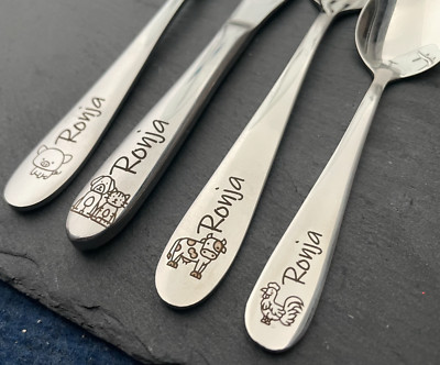 Kinderbesteck mit Gravur / Bauernhof / Personalisiert mit Namen / Geschenkidee