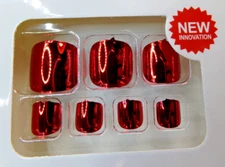 V V Toenails Classic Ruby Red Chrome Mirror glue on & Tabs Medium