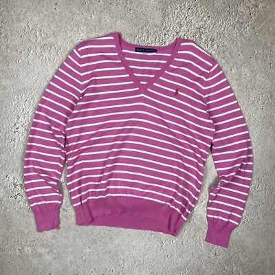 Ralph Lauren Womens Stripped Pink Sweater Pullover Size S  Vintage
