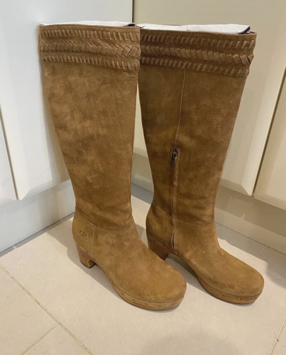 Ugg Rosabella 70s 60s Clog Boots Tan Knee High Boho Penny lane