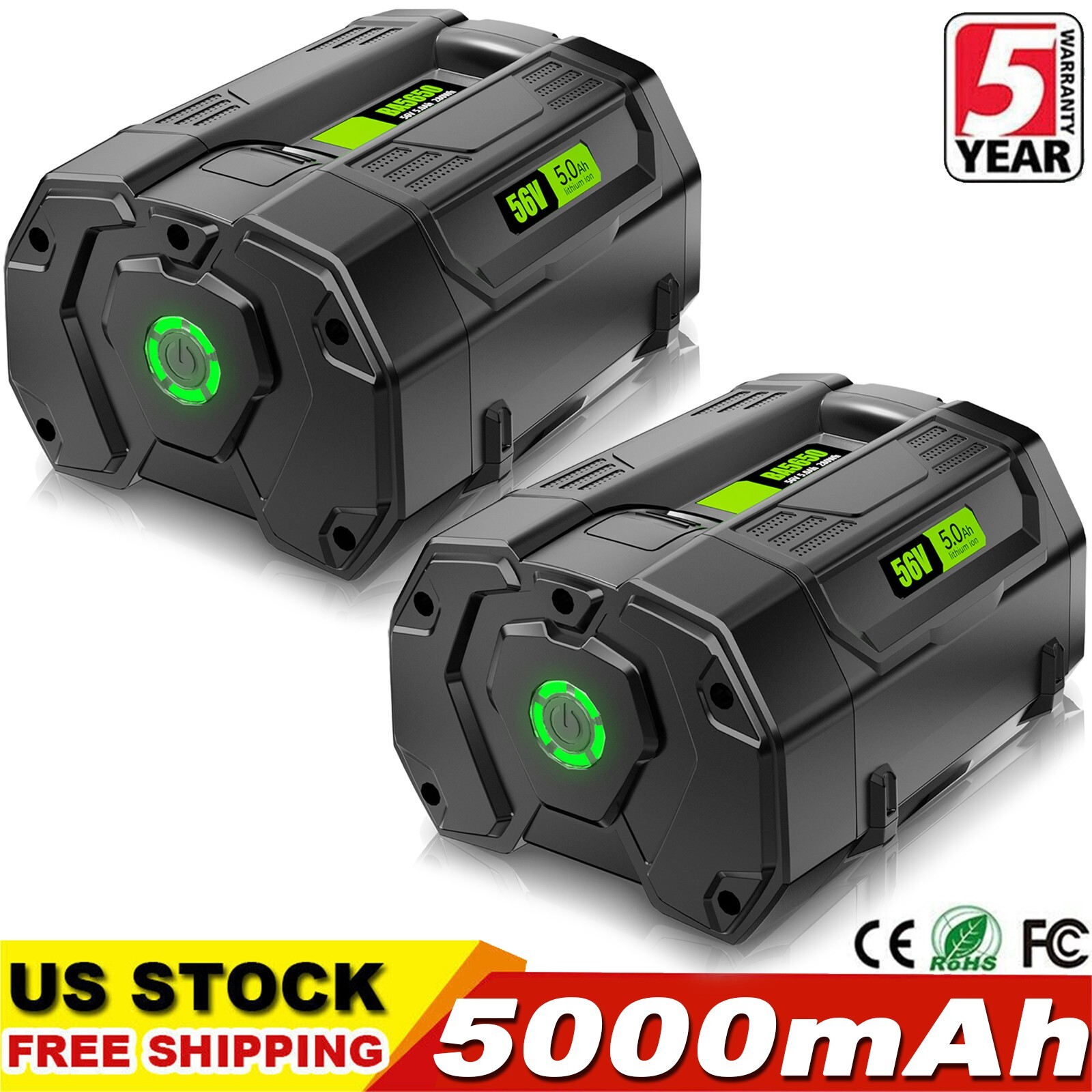 2 Pack For EGO POWER+ 56V 5.0Ah Lithium Ion Battery BA2800 BA4200 BA1400 BA1400T