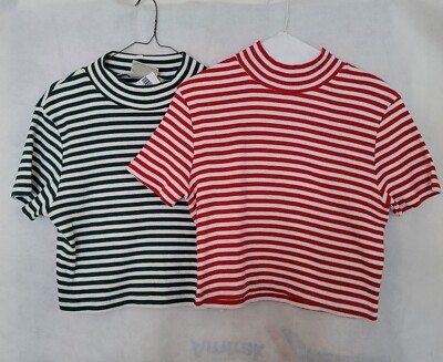 2 Copper Key Women's small crop short  Red, Green Stripe shirt. Womens L. Tags. 