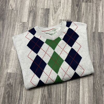 AMERICAN EAGLE V-Neck Pullover Grey Argyle Knit Sweater Men's Size