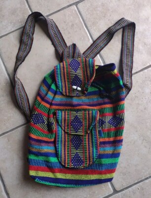 Mehrfarbiger Rucksack mexikanische Folkszene Kordelzug - hergestellt in Mexiko 