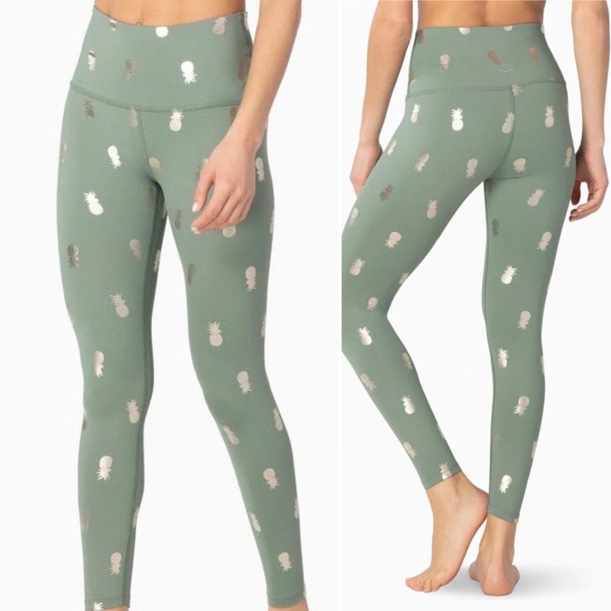 Beyond Yoga Pineapple Metallic Leggings Green Gold Size XS High Rise