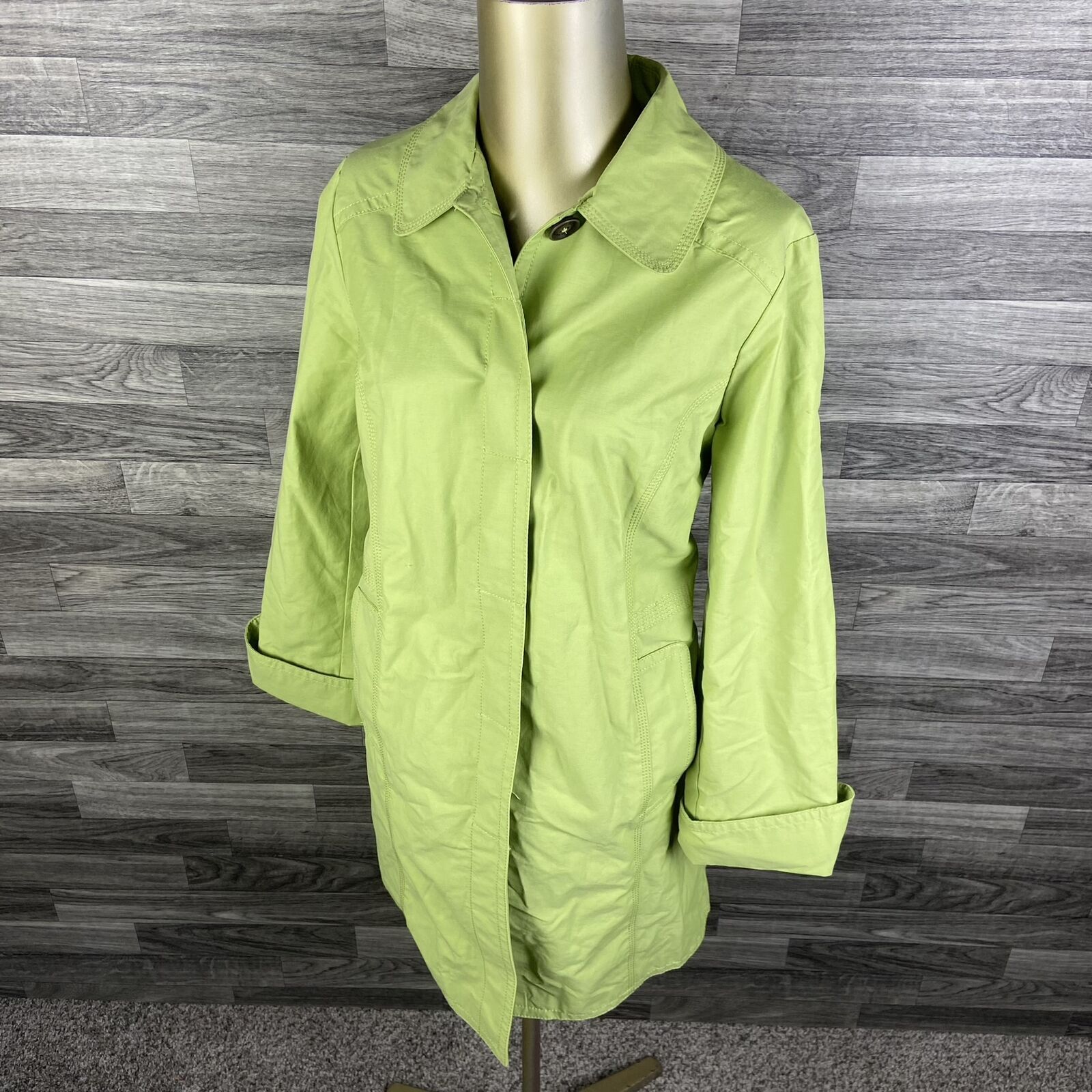 EDDIE BAUER Button Down Collared Lined Green Over… - image 2