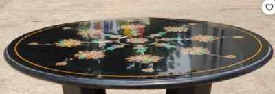12'' Black Marble Coffee Table Top malachite Pattern Inlay round  Corner Table