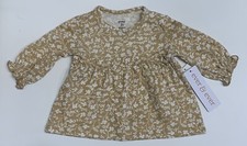 Baby Infant Girl's Tan Flower Floral Dress Long Sleeves NEW Various Sizes