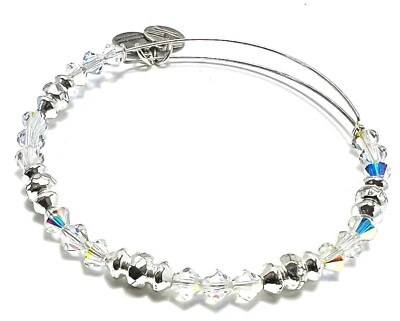 Alex And Ani Celeste Bangle Bracelet Swarovski Crystal Rafaelian Silver EUC