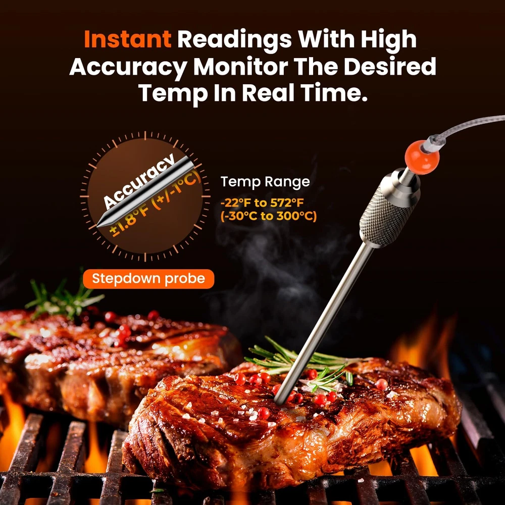 Wireless Meat Thermometer Remote Meat Thermometer with 4 Probes Fast and Accu...