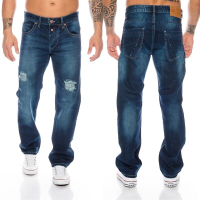 Rock Creek Coole Herren Jeans Denim Hose Destroyed Vintage Wash Raw Blau RC-2016
