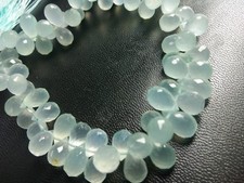 AAA AQUA Chalcedony TEARDROP BRIOLLETE FACETED 7X10 MM 35 BEADS 4.5" STRANDS