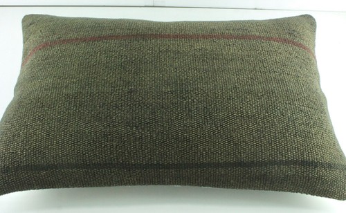 Decorative Turkish Kilim Lumbar Pillow Cover 16x23 Brown Red Kilim Sofa Cushion - Picture 3 of 9