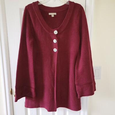 OneA Sweater Large Burgundy Long Cardigan Chunky Flare