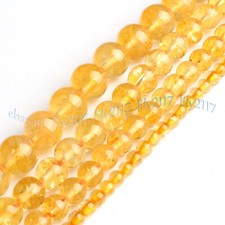 Genuine 6/8/10mm Natural Yellow Citrine Quartz Crystal Gem Round Loose Bead 15''