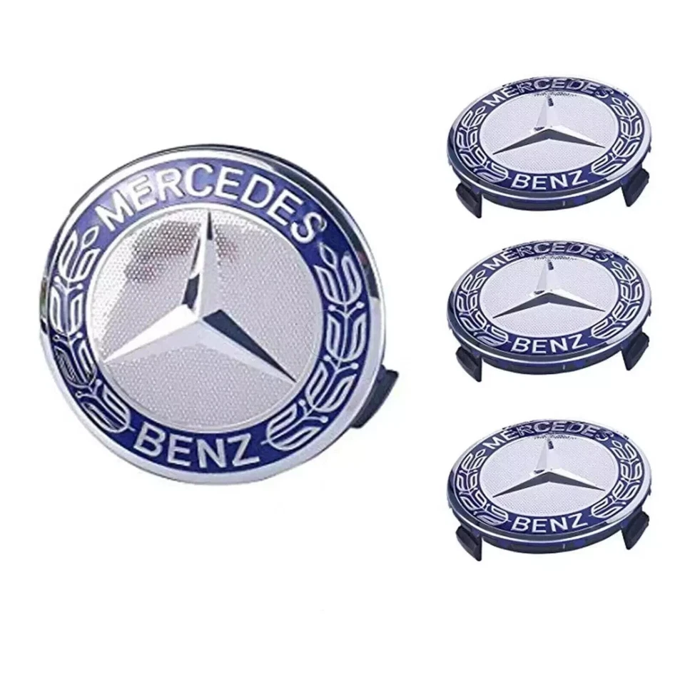 1 SET Classic Blue Silver For Mercedes-Benz 75MM Wheel Rims Center Hub Caps AMG — 第 4/4 张图片