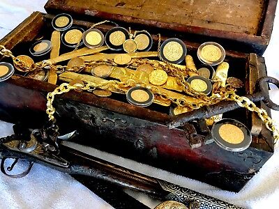 TREASURE CHEST REAL 1600-1700's CARRIED GOLD COB DOUBLOONS ESCUDOS in  GALLEON