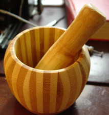 Handmade Wooden Bamboo Mortar And Pestle, 4 Inches Diameter