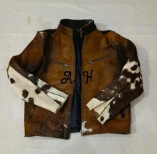 Vintage Western Cowhide Jacket with Real Hair-on Pony Skin And Cow Print Jacket