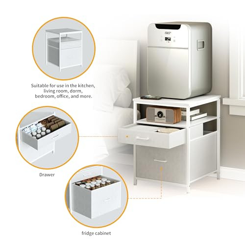 Mini Fridge Stand with 3 Storage, Mini Fridge Cabinet, Beverage Fridge Table, - Picture 7 of 8