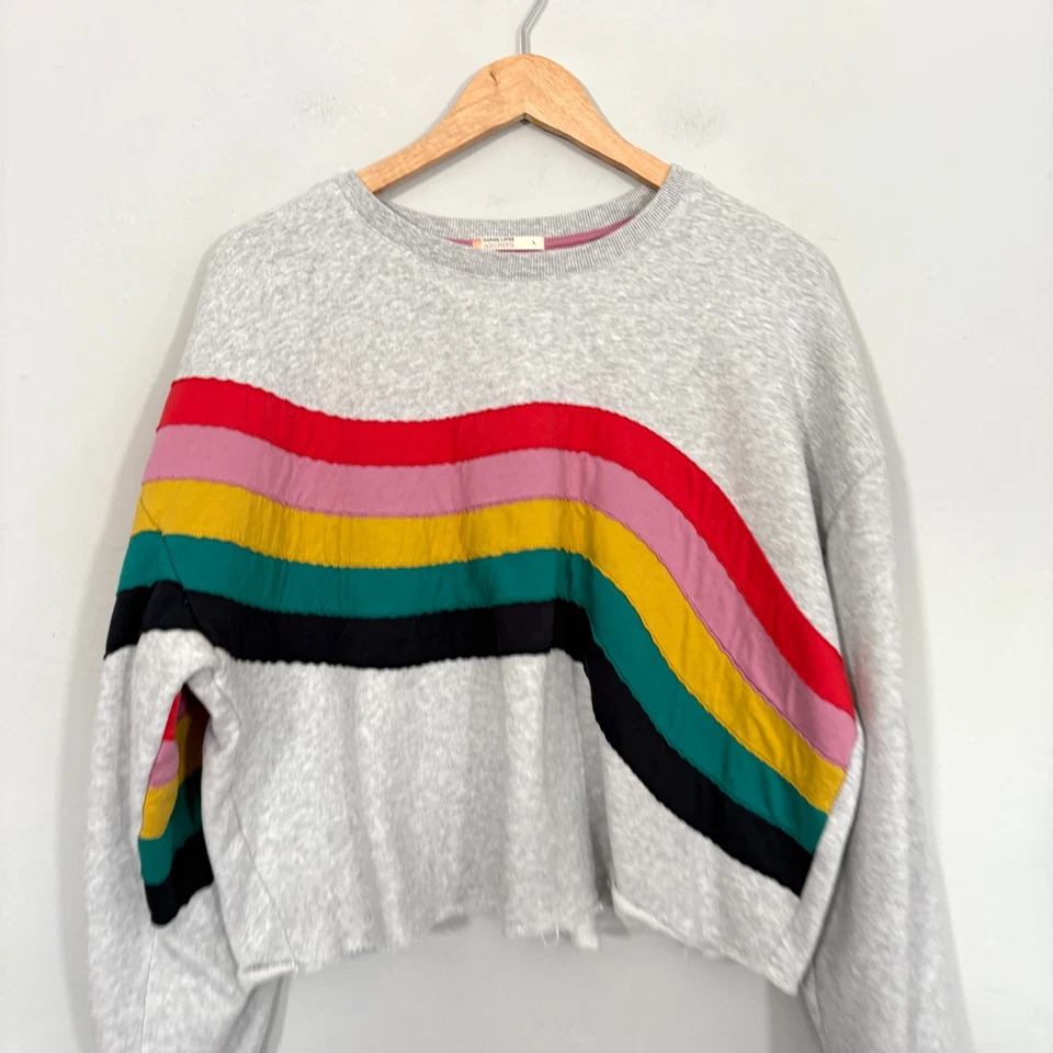 Sudadera Marine Layer Archive Rainbow Wave para mujer talla grande pulóver dobladillo crudo Foto 2 de 4