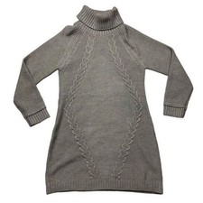Eliza J Women's Large Gray Cable Knit Turtleneck Sweater Dress Knee Length