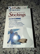 Truform Compression Stockings Open Toe Medium Beige Thigh High 30-40 mmHg New