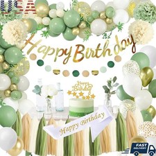 Sage Green Birthday Decoration Set Happy Birthday Banner Balloons Party Supplies
