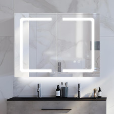 Specchio Bagno Contenitore Con LED Luce E Presa Elettrica, 80X60 Cm, Armadietto 