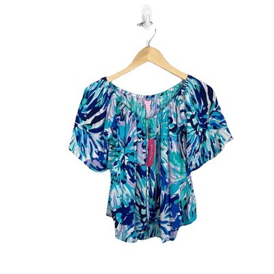 NWT Lilly Pulitzer Sain Off Shoulder Top Womens Small Capri Teal Off Tropic