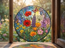 Custom Wildflower Stained Glass Suncatcher   Spring Floral Window Hanging
