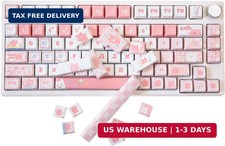Cute Pink White Cat Keycaps Set, MDA Profile PBT Keycaps - 137 Keys for Keyboard