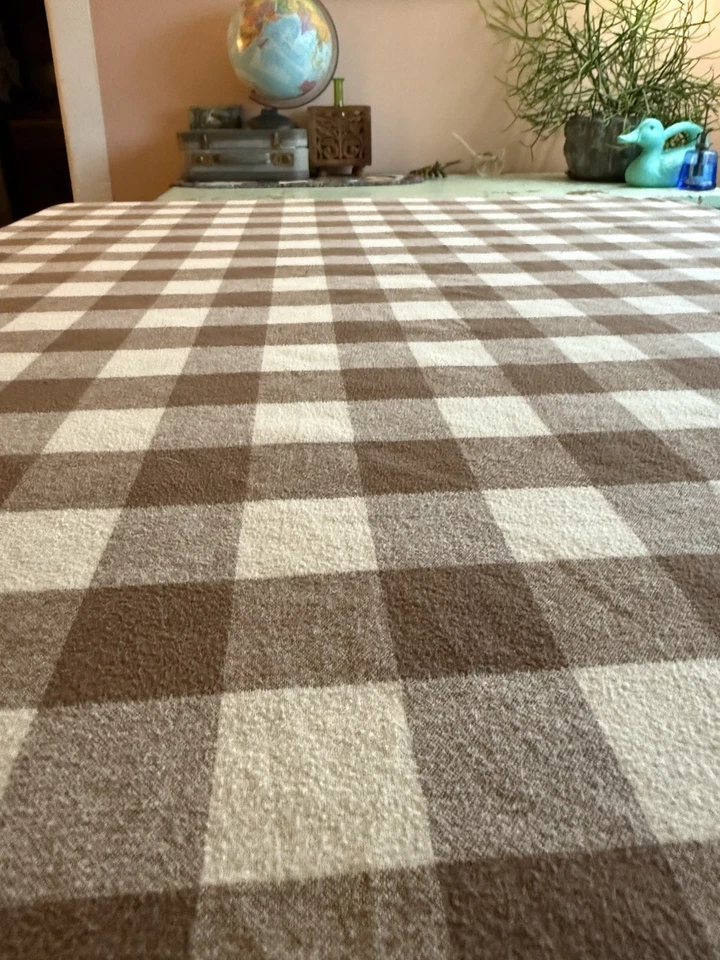 Vintage L.L. Bean Full Size Cotton Flannel Duvet Cover Brown And Cream Plaid - Image 2 of 4