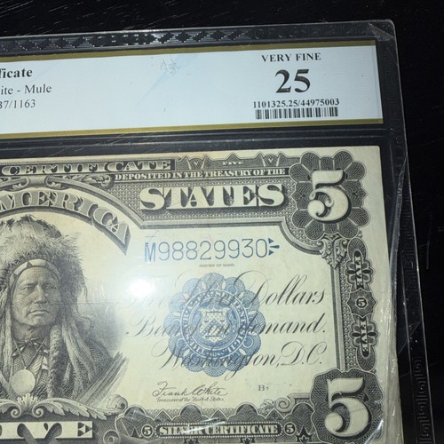 1899 $5 Silver Certificate Indian Bill Note FR-278. Certified PMG 25 (Very Fine) - Picture 2 of 8