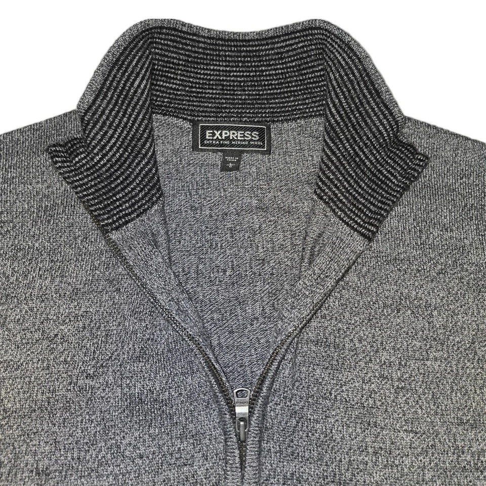 Express Men’s Merino Wool Quarter Zip Sweater  |  Dark Gray  |  Large - Image 3 of 4