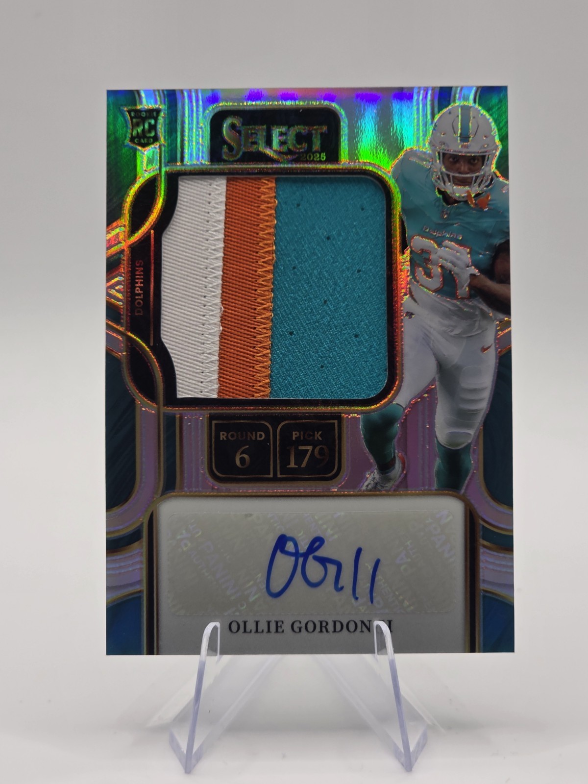 Ollie Gordon Panini Certified Freshman Fabric Signatures #OGN Teal Mirror