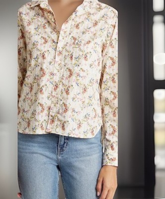 NEW Frank & Eileen Silvio Button Down Shirt Yellow Stripe Floral Print Top Large