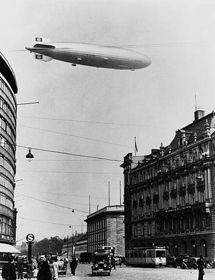 The Graf Zeppelin II flies over Berlin in an early test voyage The- Old Photo