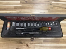 PROTO Tru-test 3/8 & 1/4” Socket Set W/RATCHET Driver Extension & STEEL CASE USA