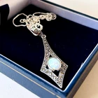 LOVELY STERLING SILVER FIRE  OPAL MARCASITE PENDANT