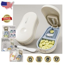 Pill Cutter White, V-Groove Silicone Pad, Blade Guard, Back Storage, Easy Open