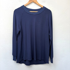 Lake Pajama Top Women Size Large Navy Blue Long Sleeve Soft Loungewear FLAW