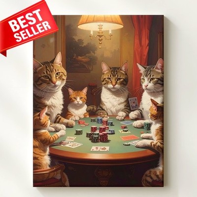 Wall Art Cats Playing Poker Humorous Feline Game Night Some Highly Canvas